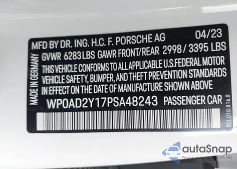 2023 Porsche Taycan Gts z USA, uszkodzony, nr VIN WP0AD2Y17PSA48243